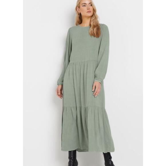NWT LTS LONG TALL SALLY Tall Sage Green Acid Wash Tiered Maxi Dress 4 - Picture 1 of 6
